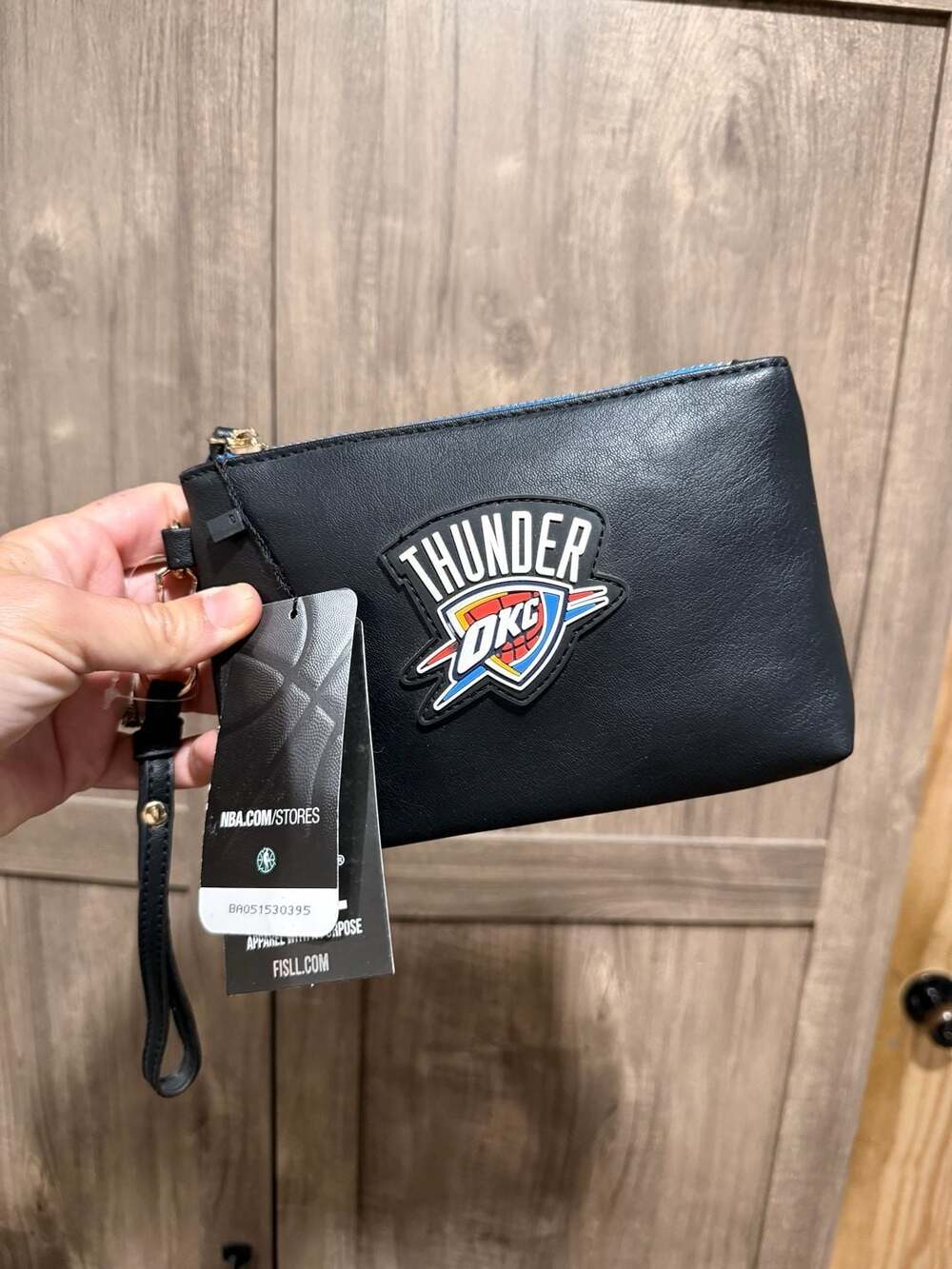 Fisll Oklahoma City Thunder Black Leather Wristlet Wallet Purse with Logo Patch